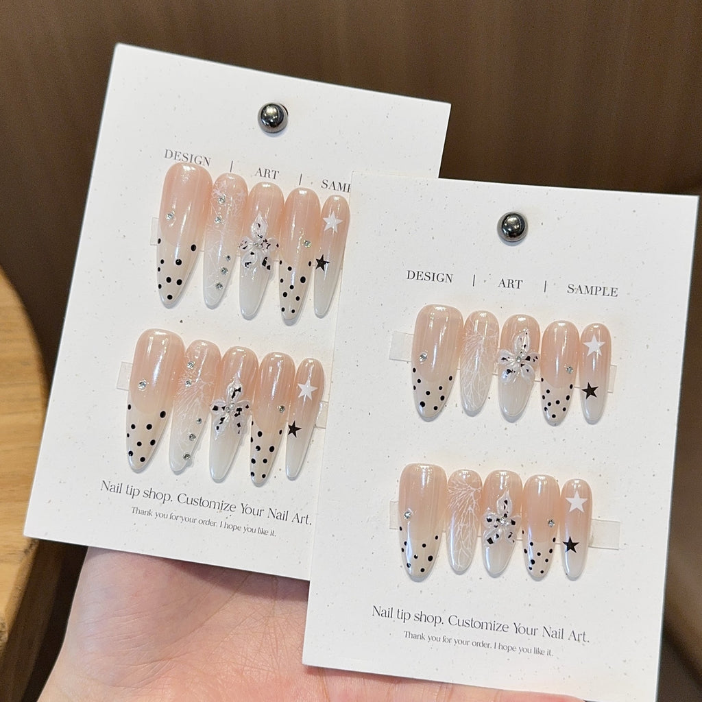 Siopsrl | Acrylic Nails Set with Creative Designs and Shimmering Accents Siopsrl