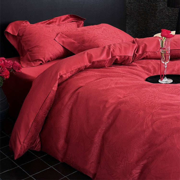 Jacquard bedding set made of cotton satin with subtle floral relief and hotel closure Bowlift