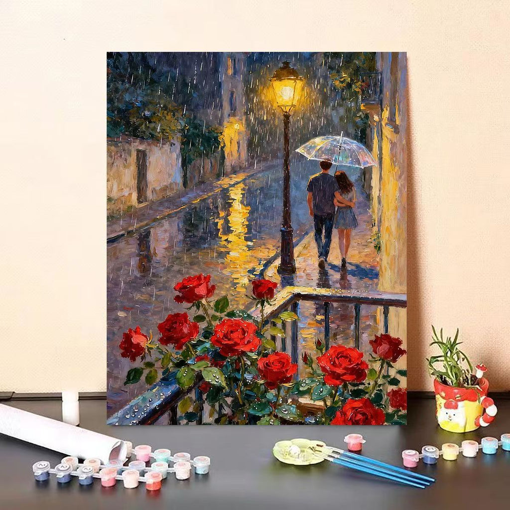Siopsrl | Romantic Rainy Street Scene Paint by Numbers Kit Siopsrl