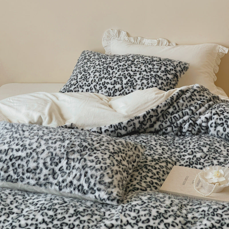 Plush bedding set with animal print and extra fluffy minky surface