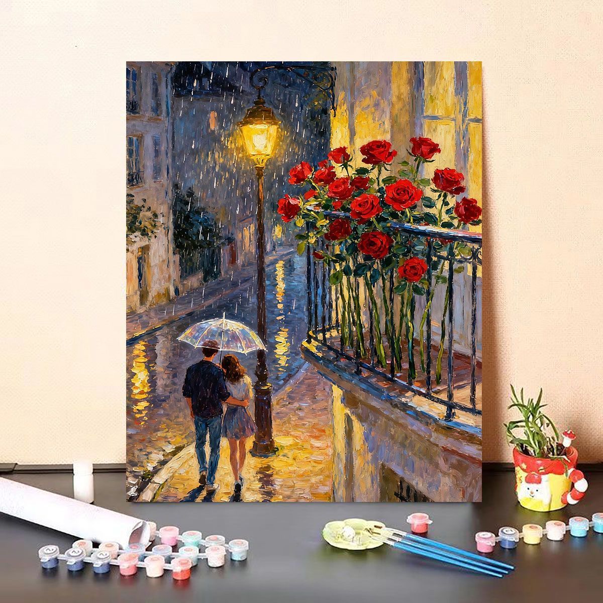 Siopsrl | Romantic Rainy Street Scene Paint by Numbers Kit Siopsrl