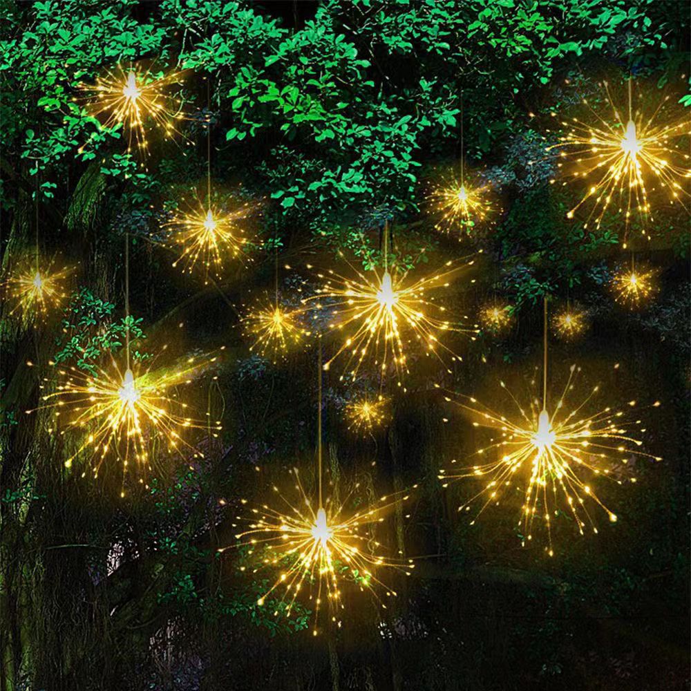 Solar-Powered Starburst Hanging LED Garden Lights With Waterproof Firework-Shaped Clusters And Automatic Dusk-To-Dawn Sensor Siopsrl