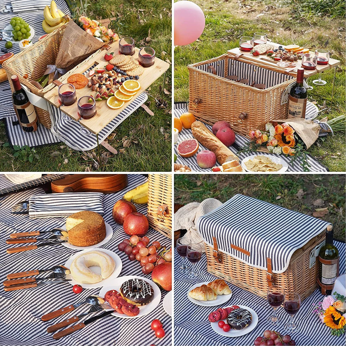 Ladies picnic basket with integrated dinnerware set andStylish folding table Siopsrl