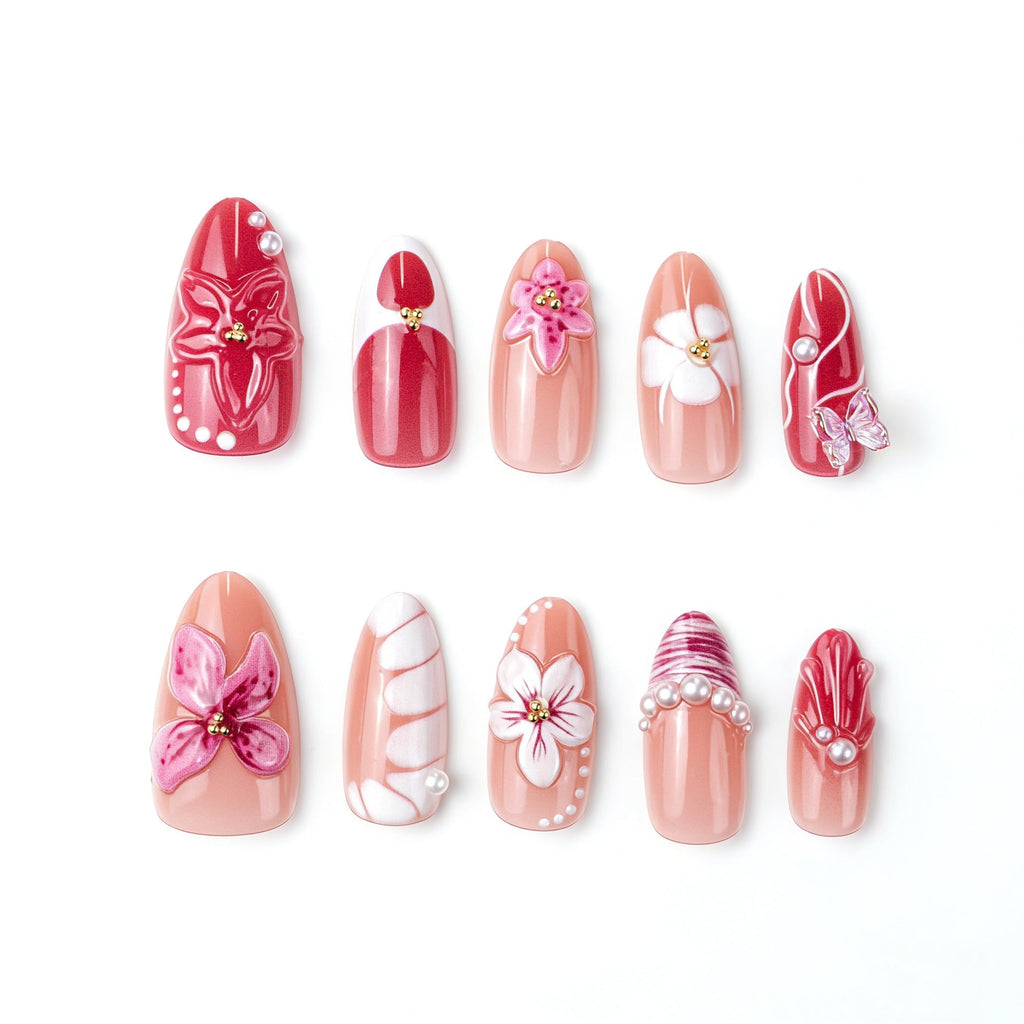 Siopsrl | Elegant artificial nails with floral designs Siopsrl