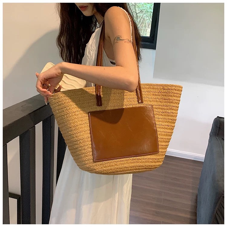 Siopsrl | Fashionable straw bag with leather accents Siopsrl