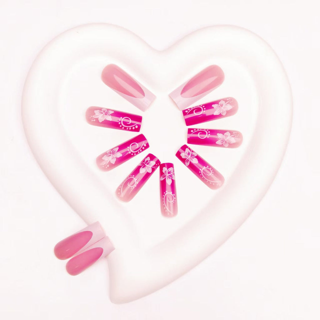 Siopsrl | Artificial nails with floral accents and shine Siopsrl