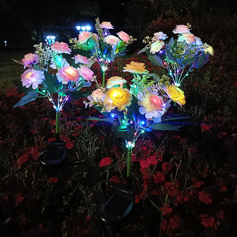 Realistic Artificial Peony Bouquet Solar Garden Stake With Dusk-To-Dawn LED And Adjustable Stem Siopsrl