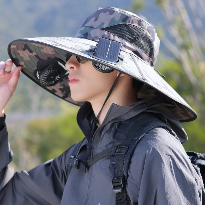 Siopsrl | Wide-brimmed outdoor sun hat with solar-powered micro fan, breathable mesh and adjustable chin strap Siopsrl