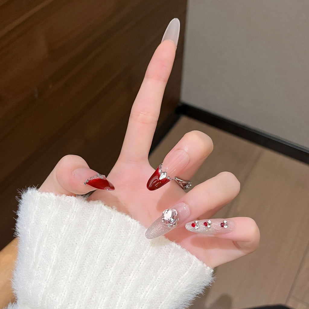 Siopsrl | Decorative Press-On Nails with Gem Accents Siopsrl
