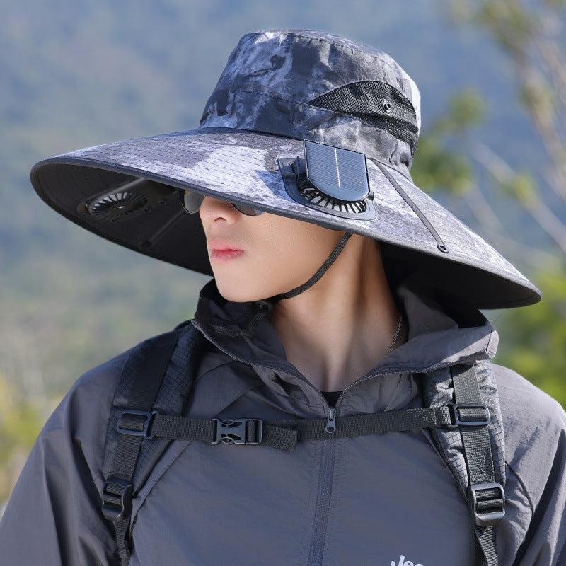 Siopsrl | Wide-brimmed outdoor sun hat with solar-powered micro fan, breathable mesh and adjustable chin strap Siopsrl