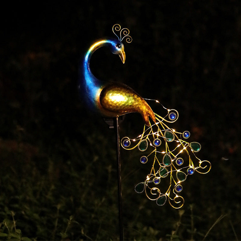 Decorative Metal Peacock Garden Stake Sculpture With Integrated LED Fairy Lights And Weatherproof Outdoor Stake Siopsrl