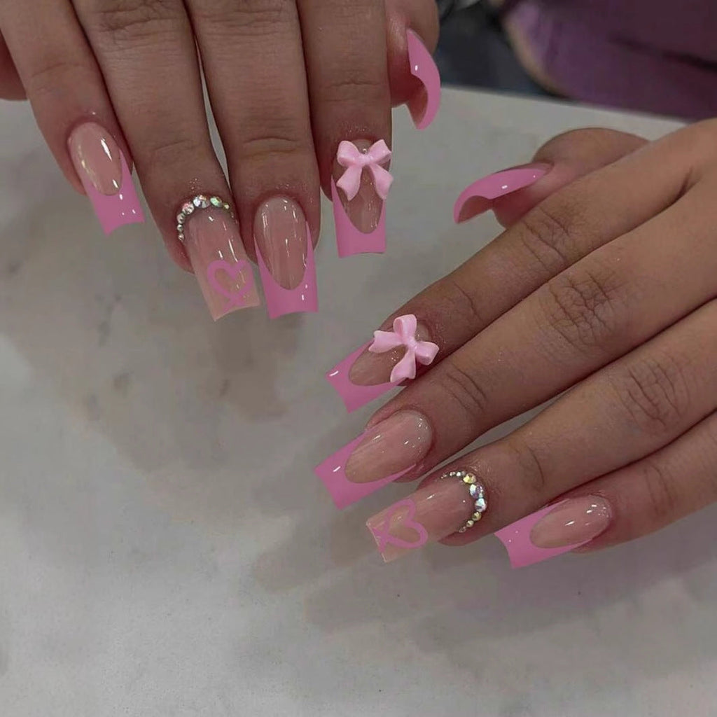 Siopsrl | Artificial nail set with romantic bows and heart patterns Siopsrl