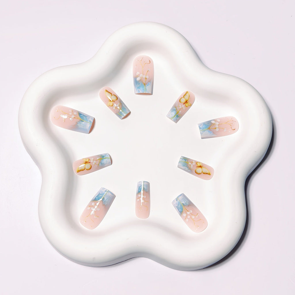 Siopsrl | Artificial nails with elegant flower and butterfly design Siopsrl