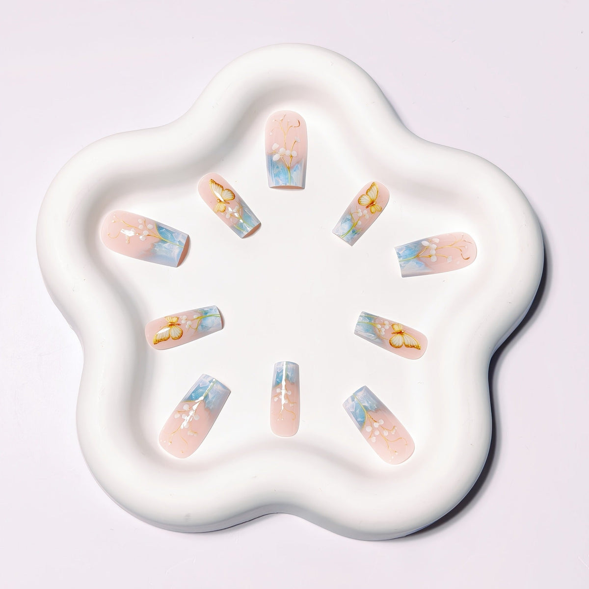Siopsrl | Artificial nails with elegant flower and butterfly design Siopsrl