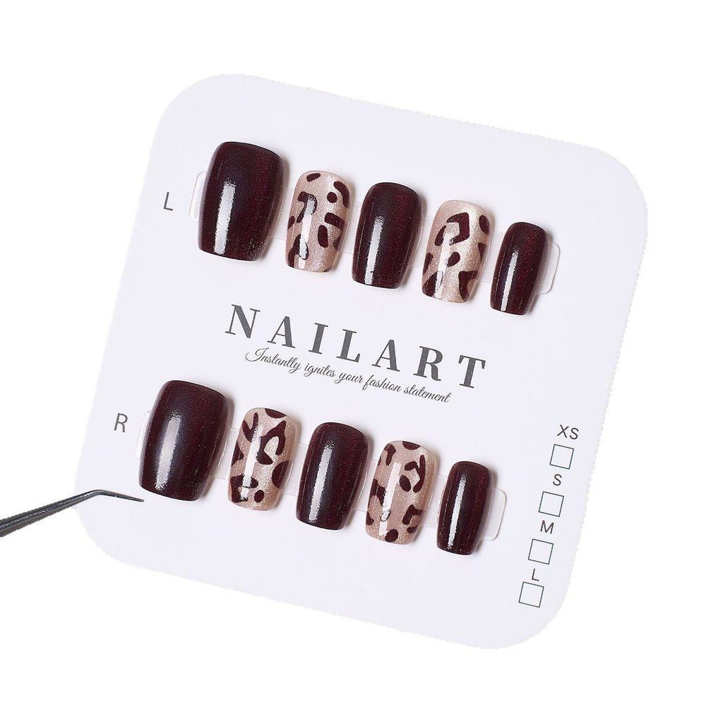 Siopsrl | Artistic Press-On Nail Set with Leopard Print and Glossy Finish Siopsrl