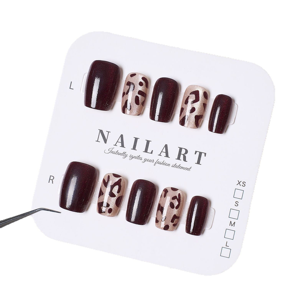 Siopsrl | Artistic Press-On Nail Set with Leopard Print and Glossy Finish Siopsrl