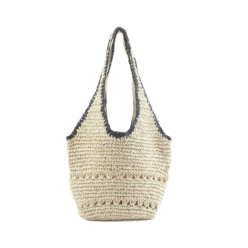 Siopsrl | Beach shoulder bag made of hand-woven raffia with elegant lace trims Siopsrl
