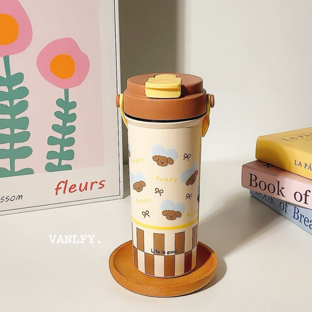 Siopsrl | Women's insulated drinking cup with secure flip lid and cute dog design Siopsrl