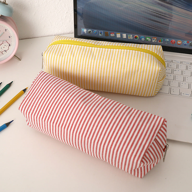 Striped Canvas Pencil Case and Stationery Organizer with Top Zipper Siopsrl