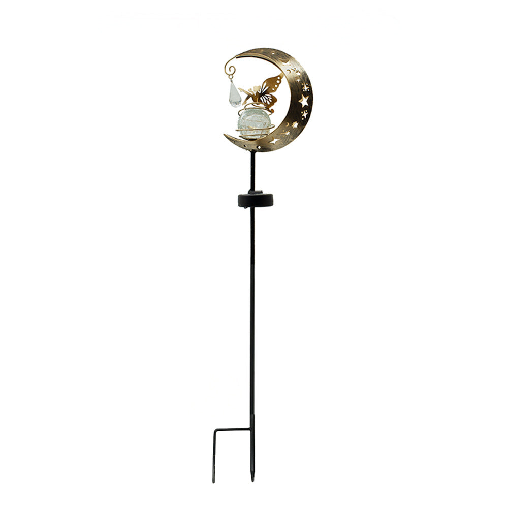 Decorative Crescent Moon Solar Garden Stake Lamp With Hanging Crystal Orb And Butterfly Siopsrl
