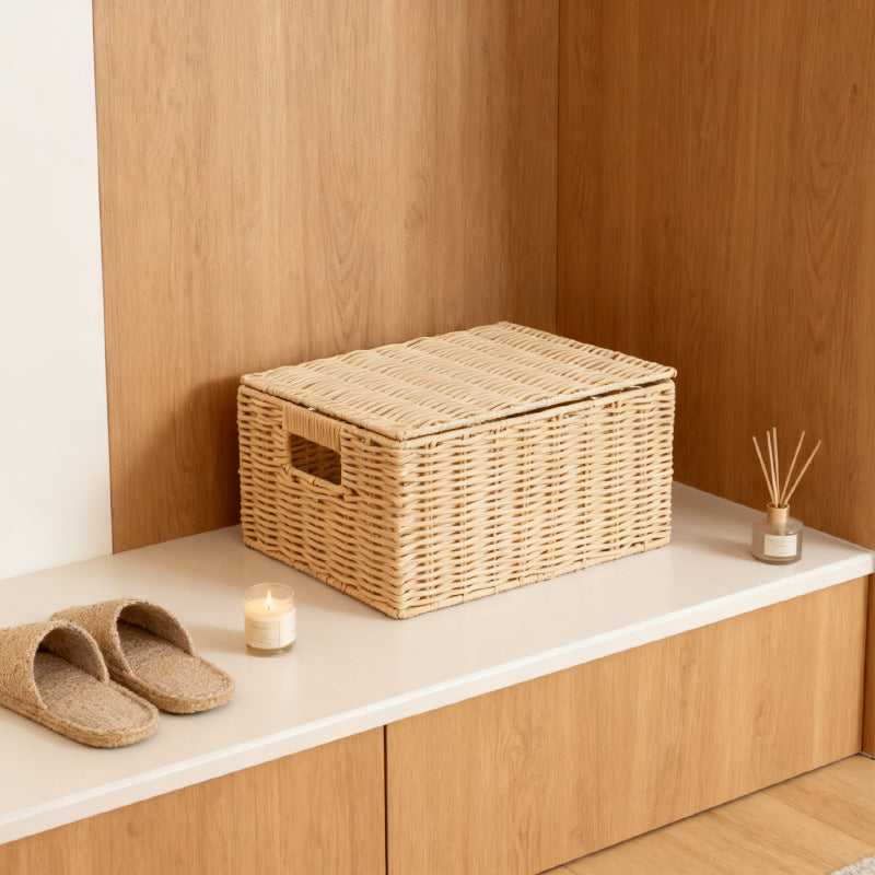 Women's storage basket made of woven material with integrated lids Siopsrl