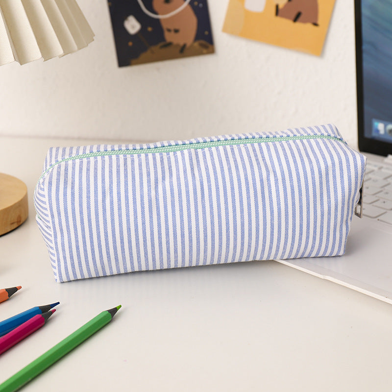 Striped Canvas Pencil Case and Stationery Organizer with Top Zipper Siopsrl