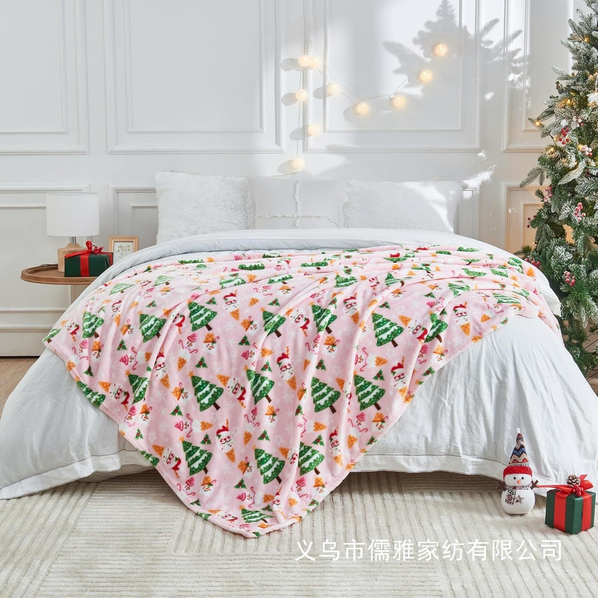 Siopsrl| Flannel Christmas Blanket Soft Pink Christmas Blanket