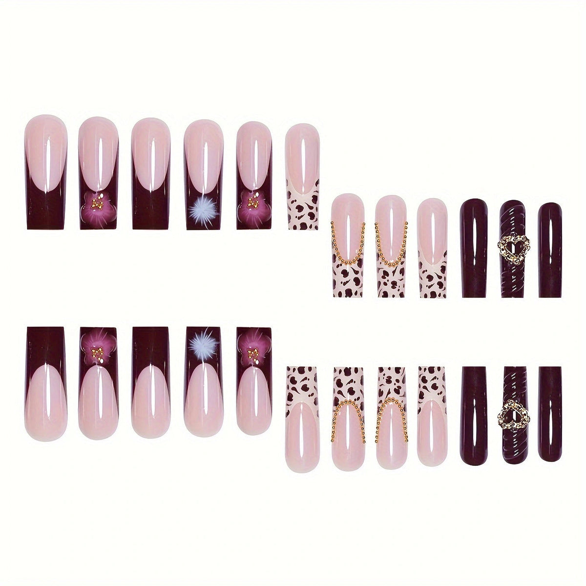 Siopsrl | Artistic Leopard and Floral Press-On Nails Siopsrl