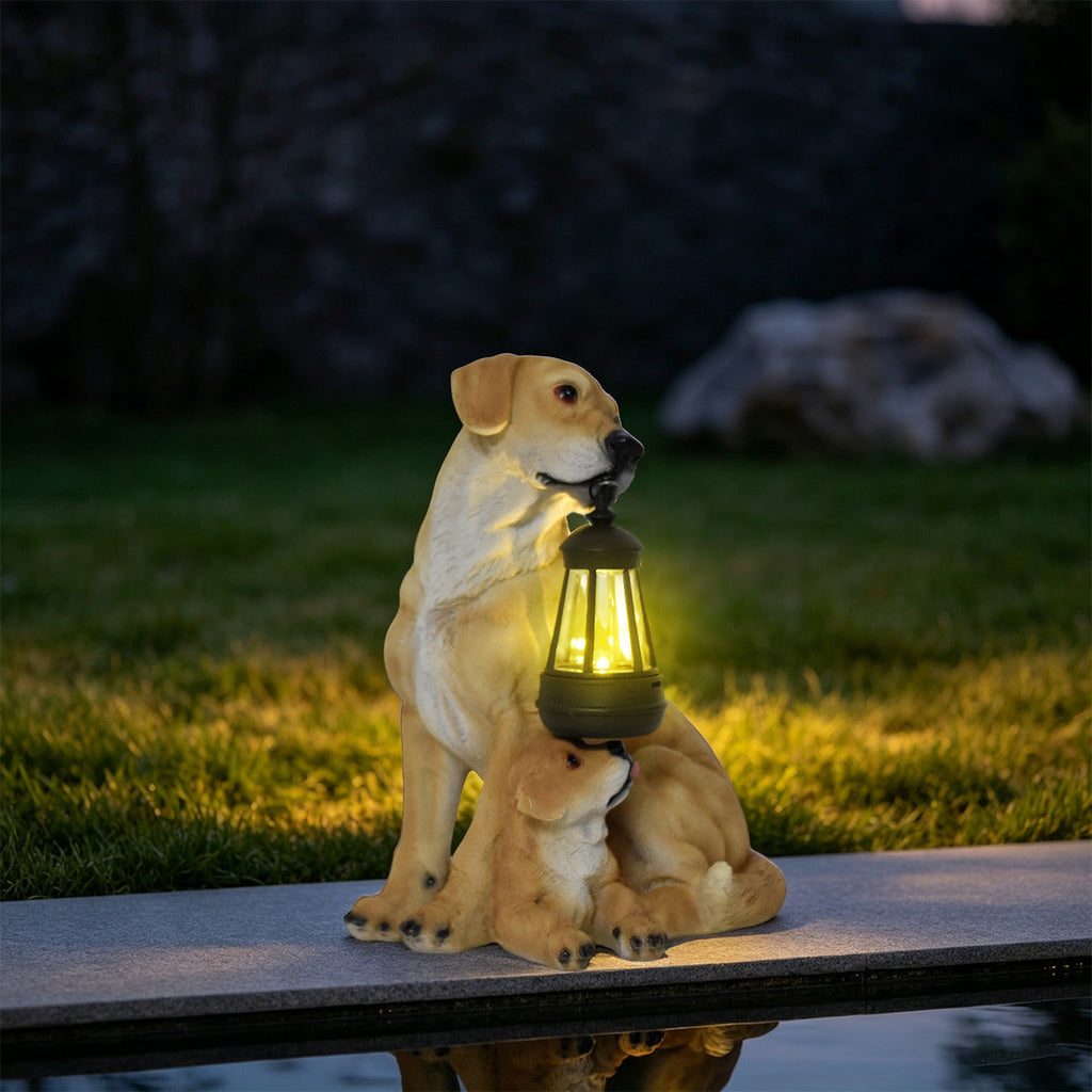 Resin Boxer Dog Solar Lantern Garden Sculpture Siopsrl