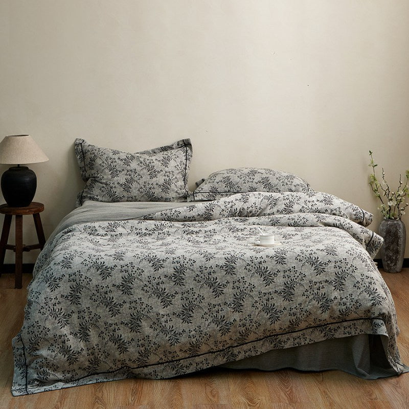 Bedding set made of cotton-linen with floral vintage print