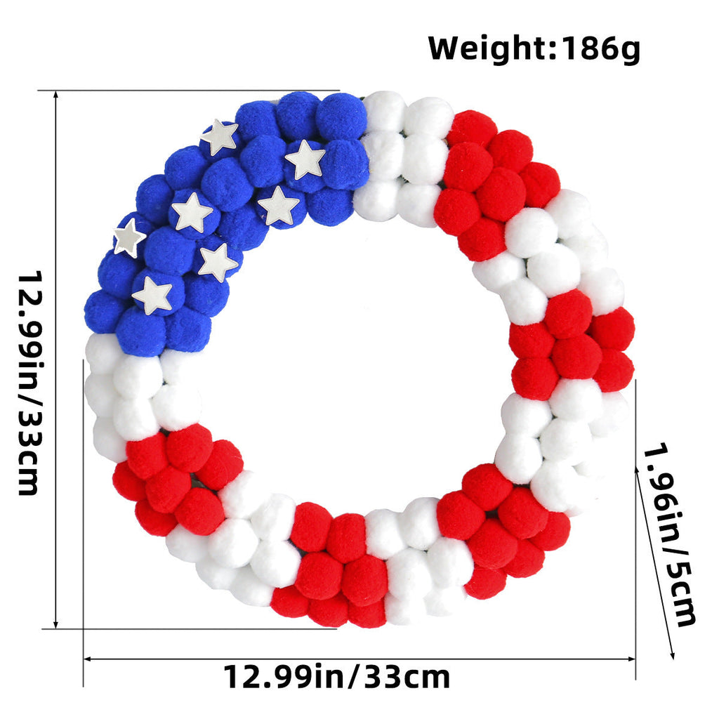 Siopsrl | Unisex nan patriotic pom pom front door wreath with star embellishments Siopsrl