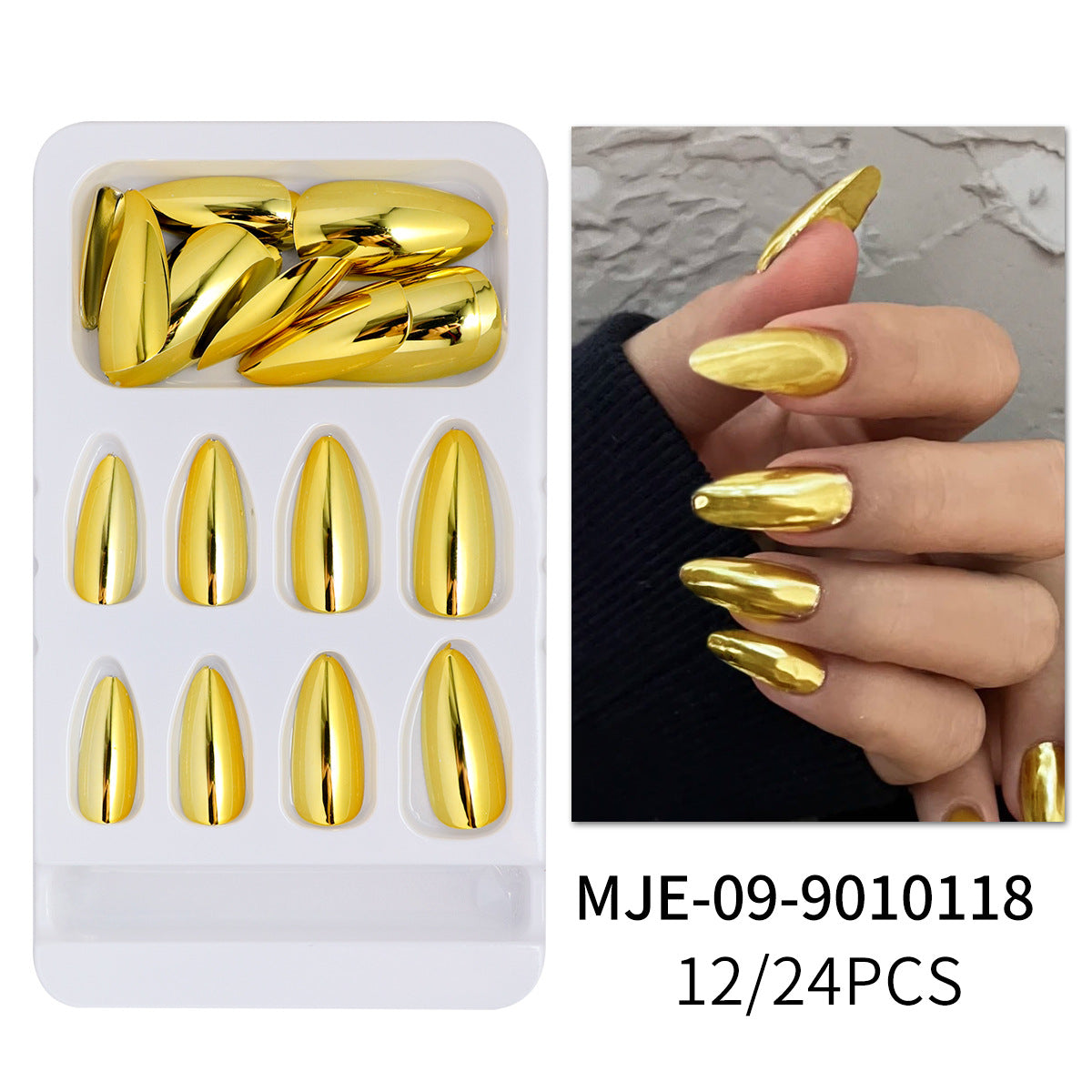 Siopsrl | Glossy Metallic Almond-Shaped Press-On Nails Siopsrl