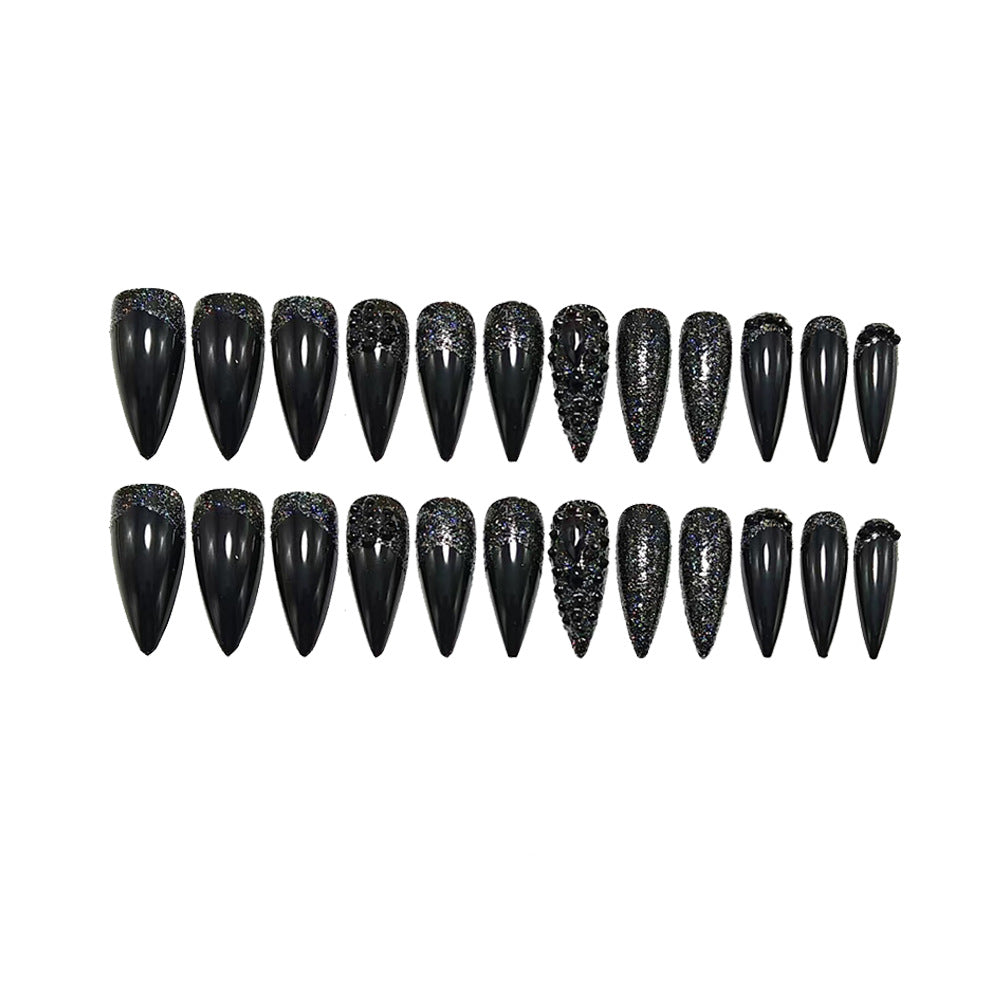 Siopsrl | Artificial Nails in Elegant Stiletto Design with Sparkling Rhinestone Accents Siopsrl
