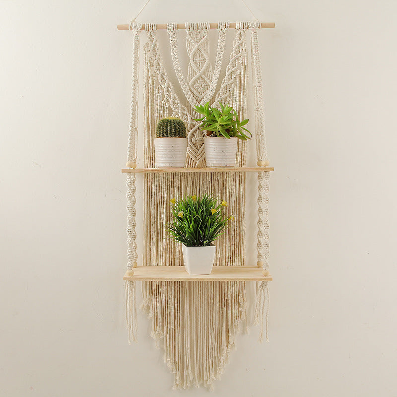 Decorative Macramé Wall Shelf with Dual Plant Holders Siopsrl