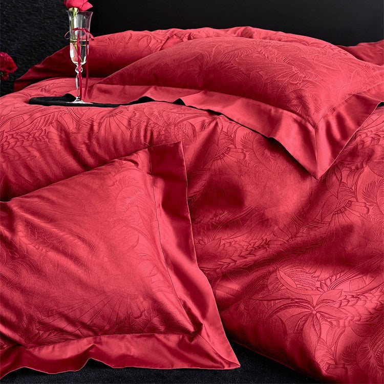 Jacquard bedding set made of cotton satin with subtle floral relief and hotel closure Bowlift