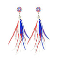 Siopsrl | Ladies long feather earrings with tassels, round cabochon stud and nickel-free setting Siopsrl