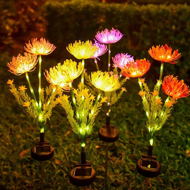 Solar LED Chrysanthemum Garden Stake Lights With Integrated Photovoltaic Panel Flexible Stem And Dusk-To-Dawn Sensor Siopsrl