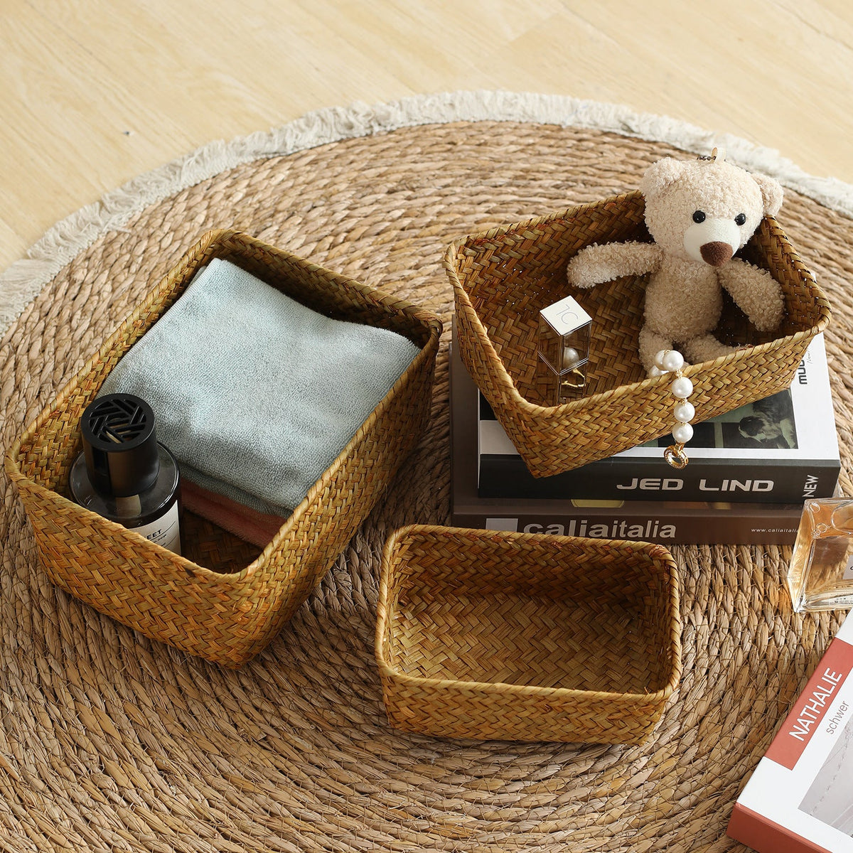 Handwoven Storage Basket for Toys and Towels, Natural Fiber Design