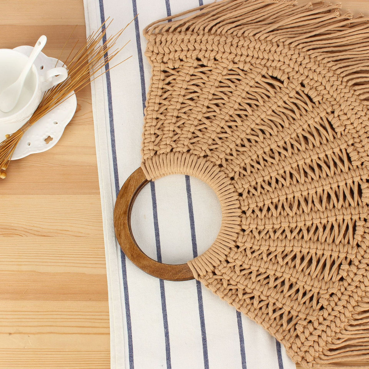 Siopsrl | Macramé Handbag with Wooden Handles Siopsrl