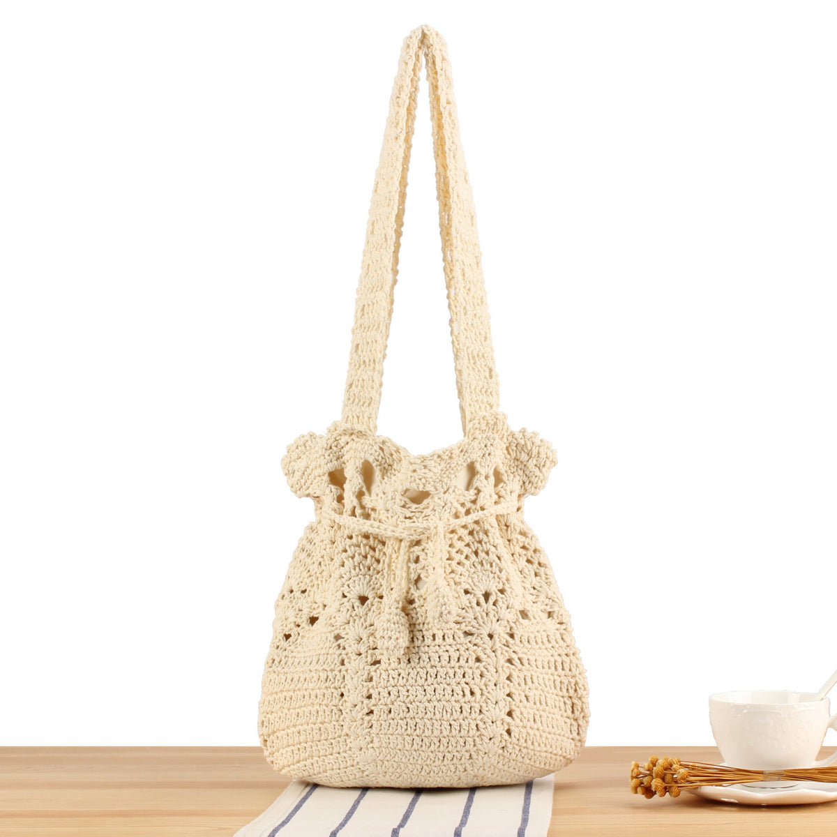 Siopsrl | Macrame Shopper Bag with Decorative Drawstring Siopsrl