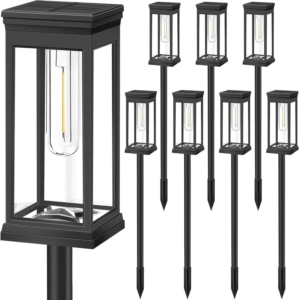 Weatherproof Garden Post Lantern With Vintage Filament-Style Bulb And Tempered Glass Panels Siopsrl