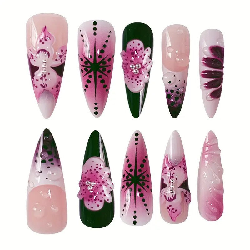 Siopsrl | Artistic Floral Stiletto Nail Extensions Siopsrl