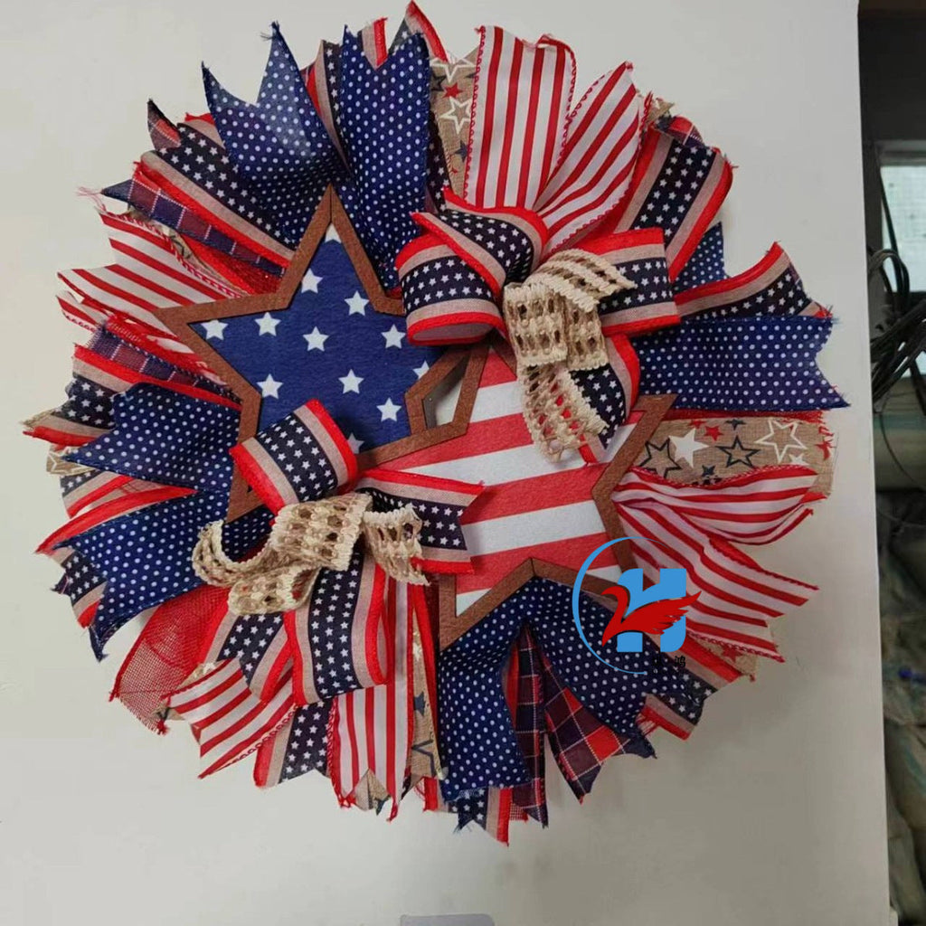 Siopsrl | Unisex nan more patriotic door wreath in star design made of wood and jute ribbons Siopsrl