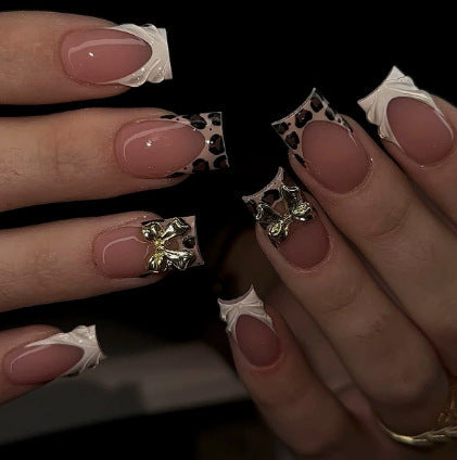 Siopsrl | Artistic Premium Leopard and Bow-Embellished Press-On Nail Tips Siopsrl
