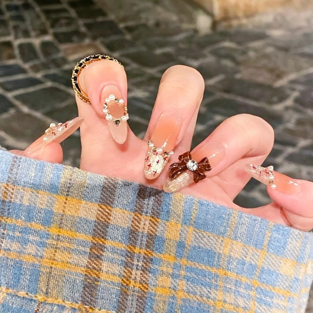 Siopsrl | Decorative Bow and Gemstone Press-On Nails Siopsrl