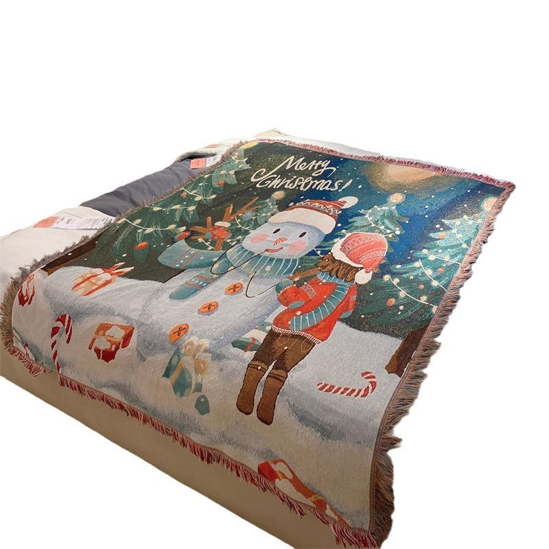 Festive Christmas-Themed Tapestry Throw Blanket