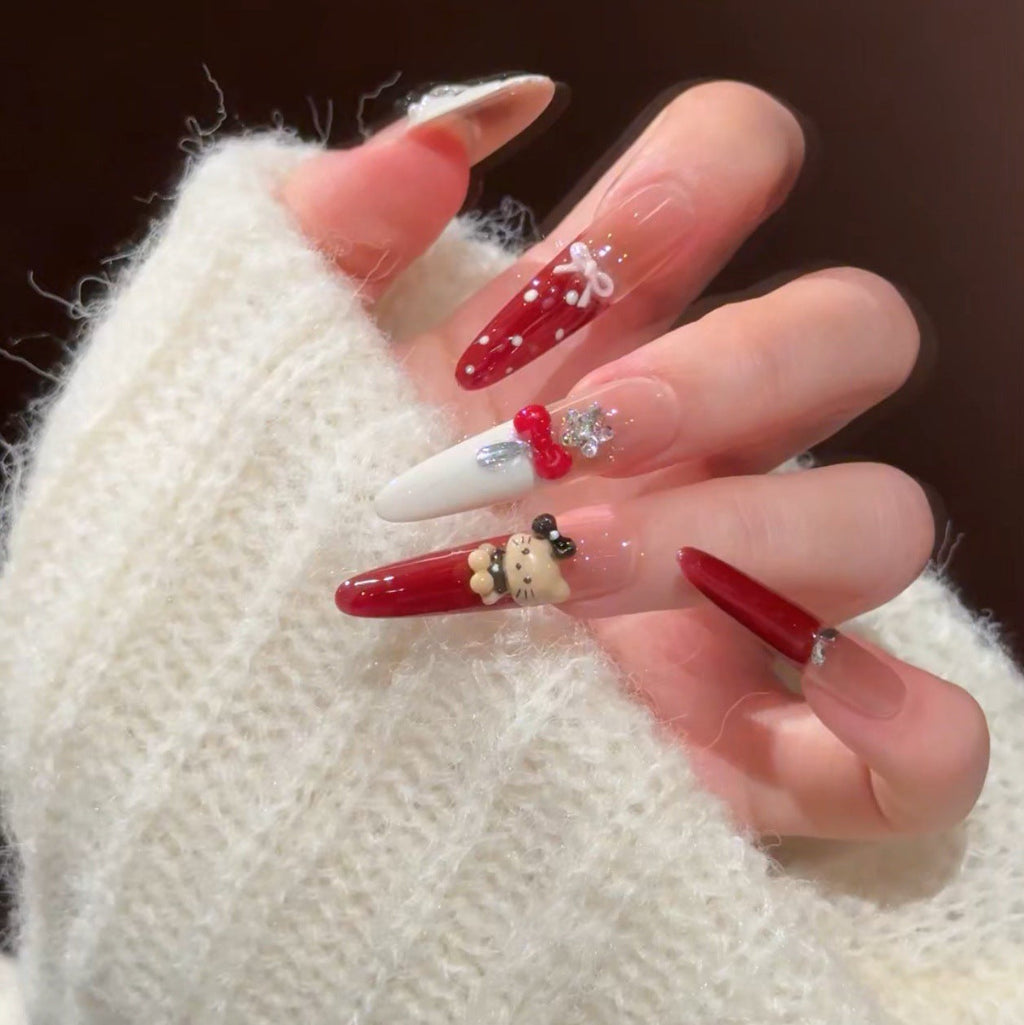 Siopsrl | Decorative Press-On Nails with Gem Accents Siopsrl