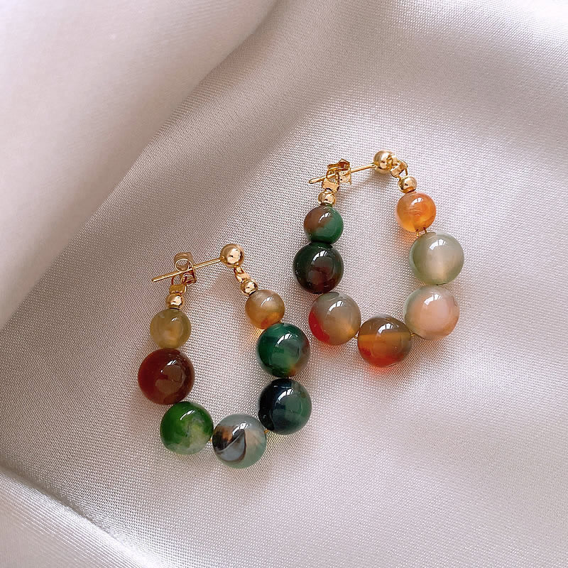 Siopsrl | Elegant Stone Beaded Hoop Earrings Siopsrl