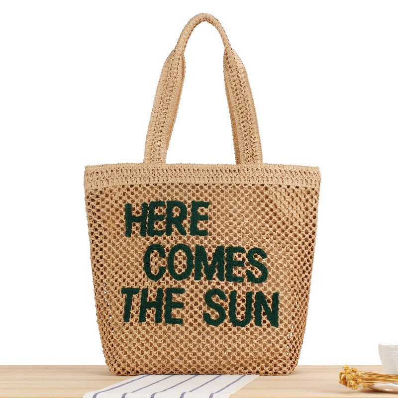 Hand-knotted basket bag with colorful lettering Siopsrl