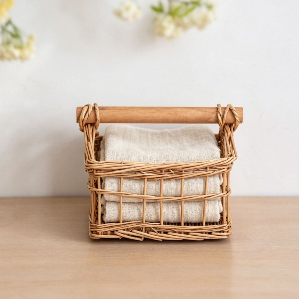 Handcrafted storage basket with wooden handle Siopsrl